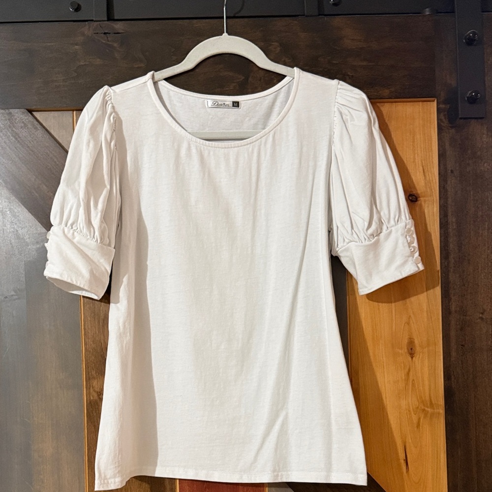 Chic Puff Sleeve Short Sleeve White Top